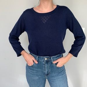 Navy Cable & Gauge Crewneck Knit Sweater